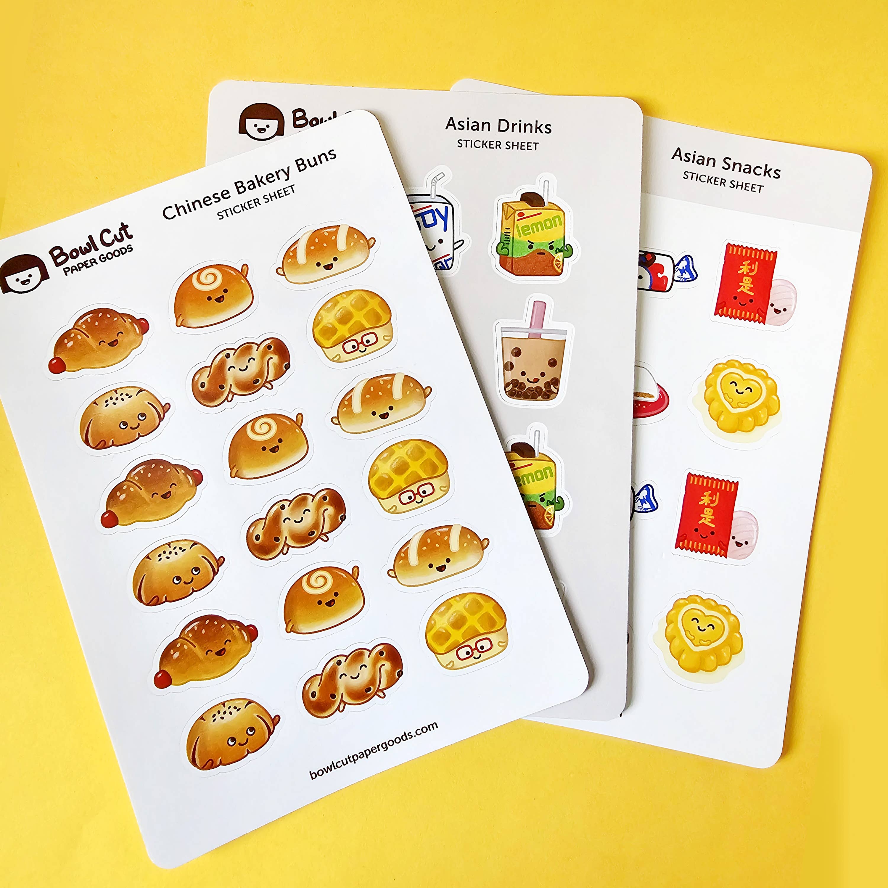 Bowl Cut Paper Goods Sticker Set Chinese Bakery Buns