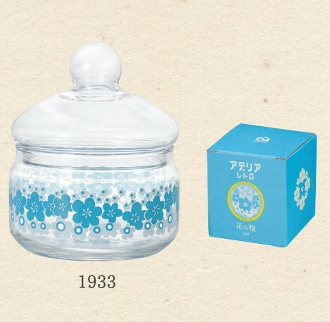 Aderia Retro Glas Mit Deckel Flower Circle White Blue 360 ml