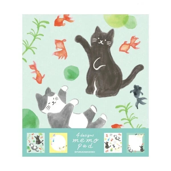 Furukawa Shiko Notizblock 4 Designs Memo Pad Cat and Goldfish