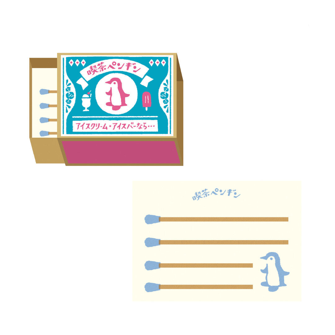 Furukawa Shiko Matchbox Note Paper Café Penguin Teal Pink