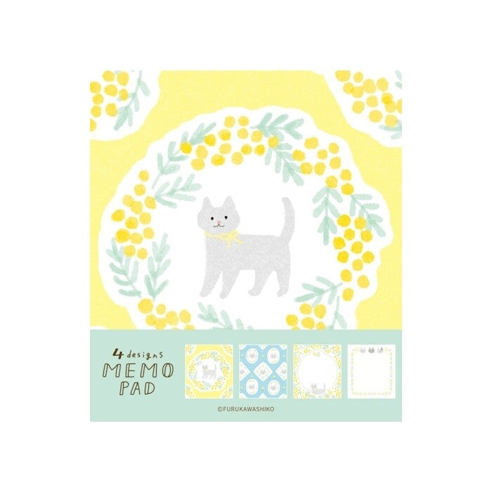 Furukawa Shiko Notizblock Memo Pad 4 Designs Mimosa and Cat
