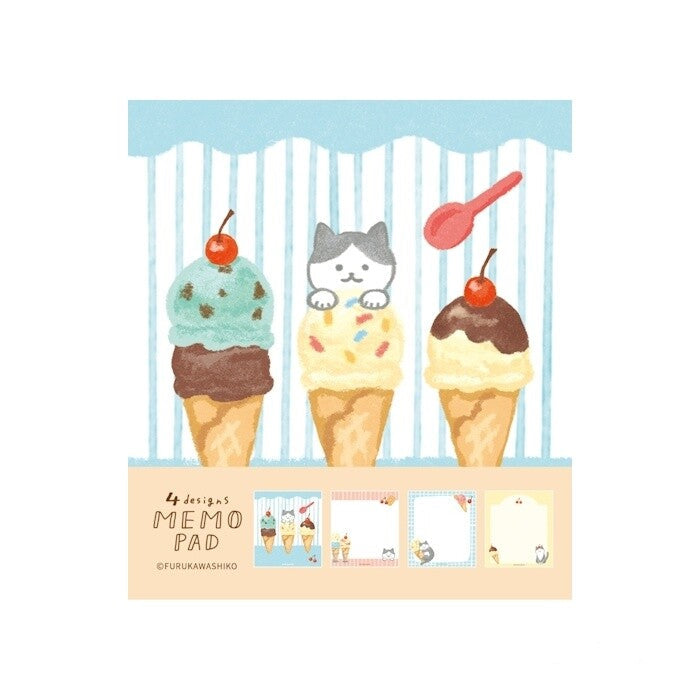 Furukawa Shiko Notizblock Memo Pad 4 Designs Cat and Ice Cream