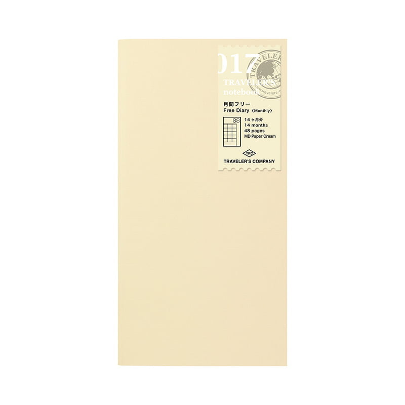 Traveler's Notebook TRC 017. Free Diary Refill (Monthly)