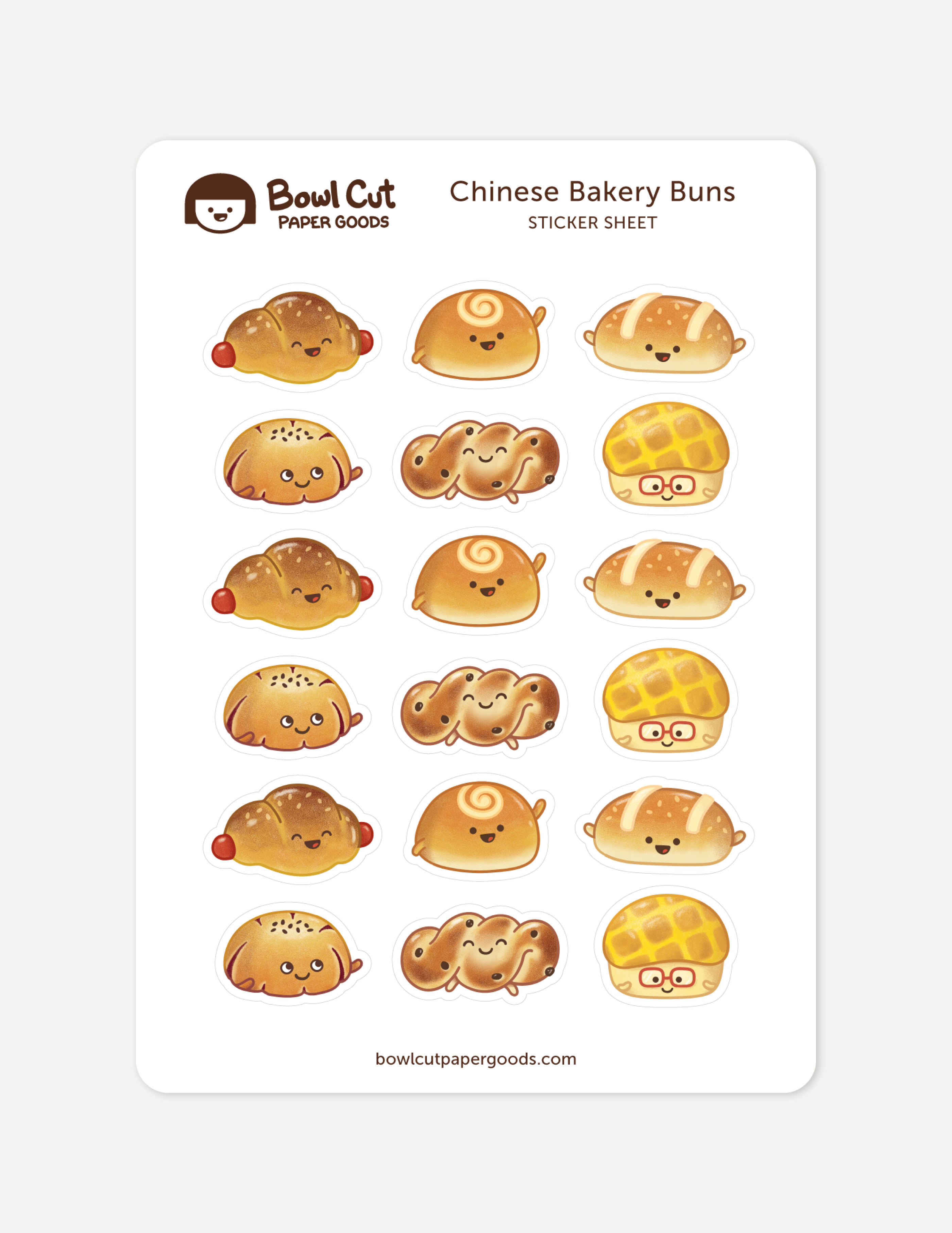 Bowl Cut Paper Goods Sticker Set Chinese Bakery Buns