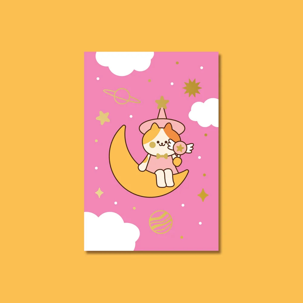 Niniwanted Gold foil postcard Cat on the moon
