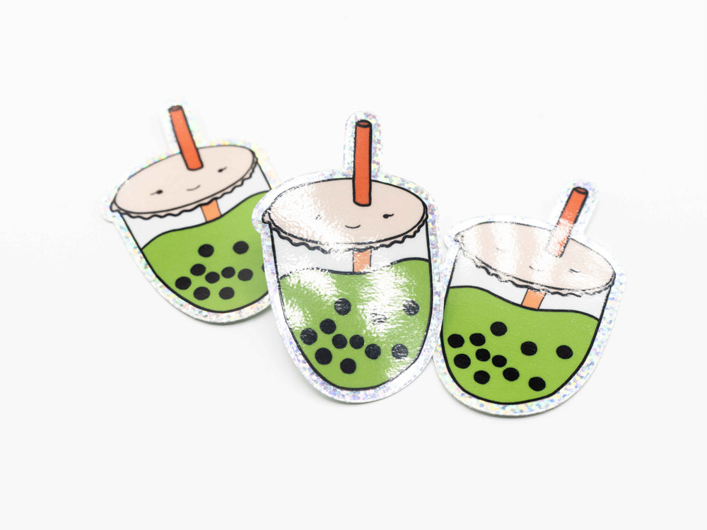 Reisundpapier Sticker Matcha Boba Glitter