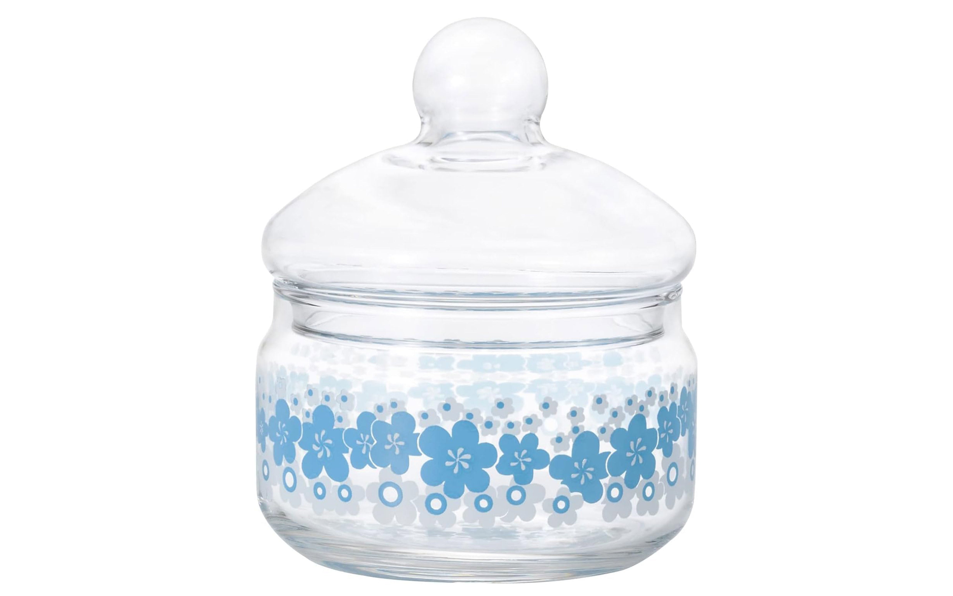 Aderia Retro Glas Mit Deckel Flower Circle White Blue 360 ml