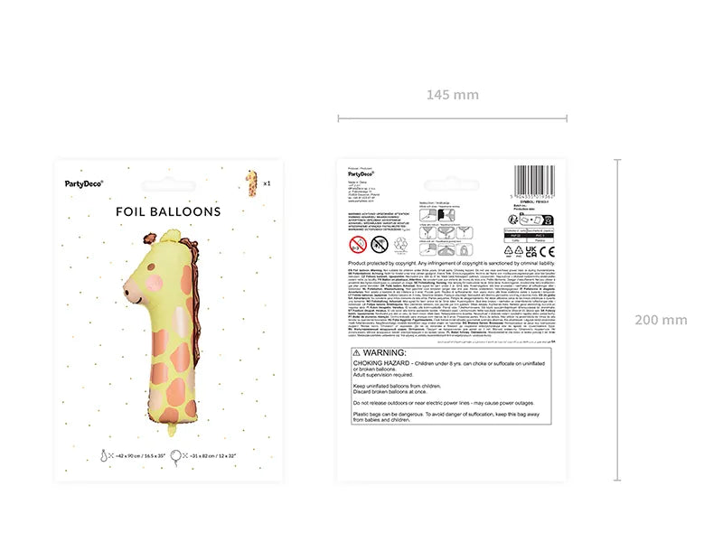 Folienballon Ziffer 1 Giraffe 42x90 cm