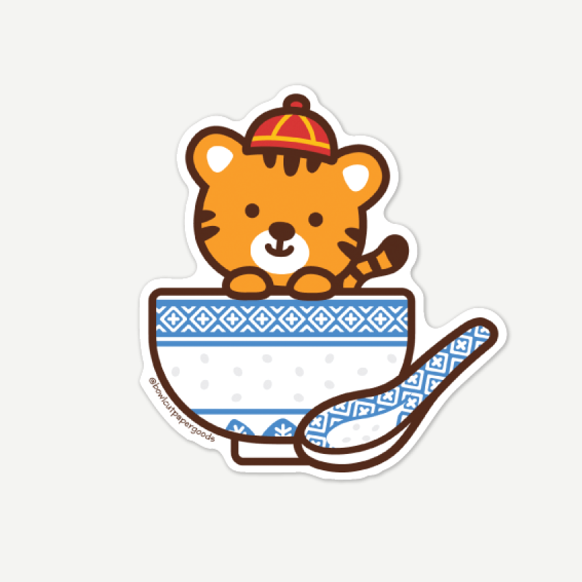 Bowl Cut Paper Goods Sticker Ling Long Tiger in Bowl